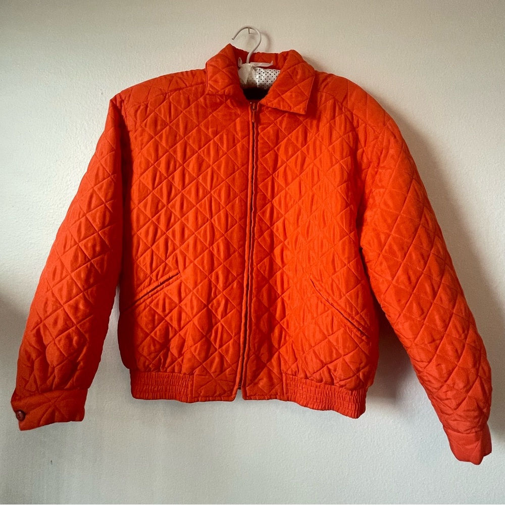 Quilted 100% Silk Orange Jacket - Lightweight Bomber